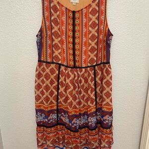 ECI Red and Orange Bohemian Style Mini Dress